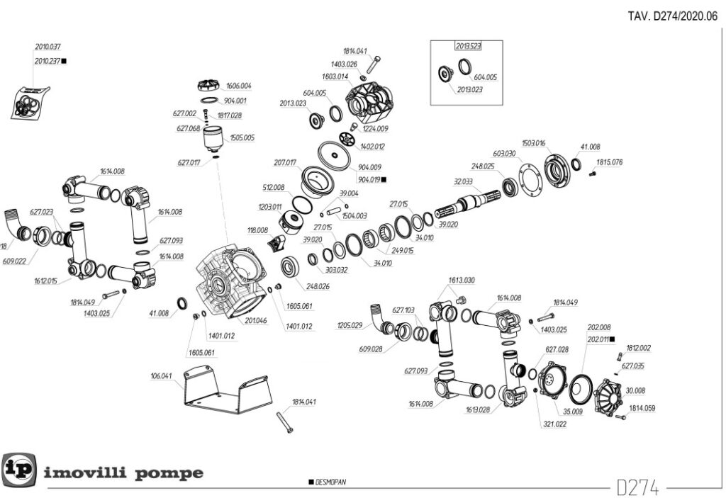 IMOVILLI PUMP D247 LOW PRESSURE PUMP EXPLODED DRAWING ORIGINAL SPARE PARTS MADE IN ITALY GENUINE PARTS